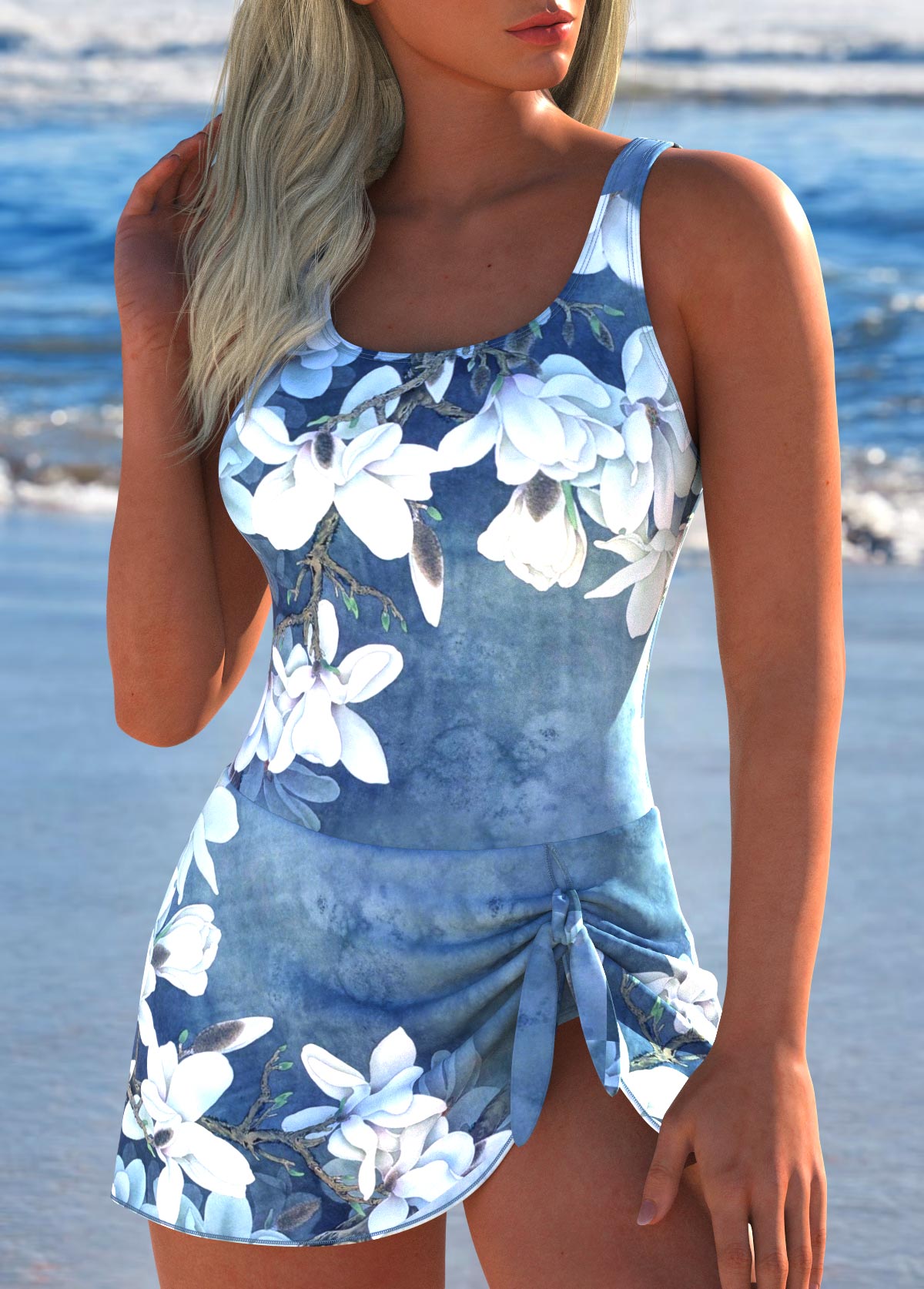 Maiô Floral Estampado Com Saia Assimétrica E Laço