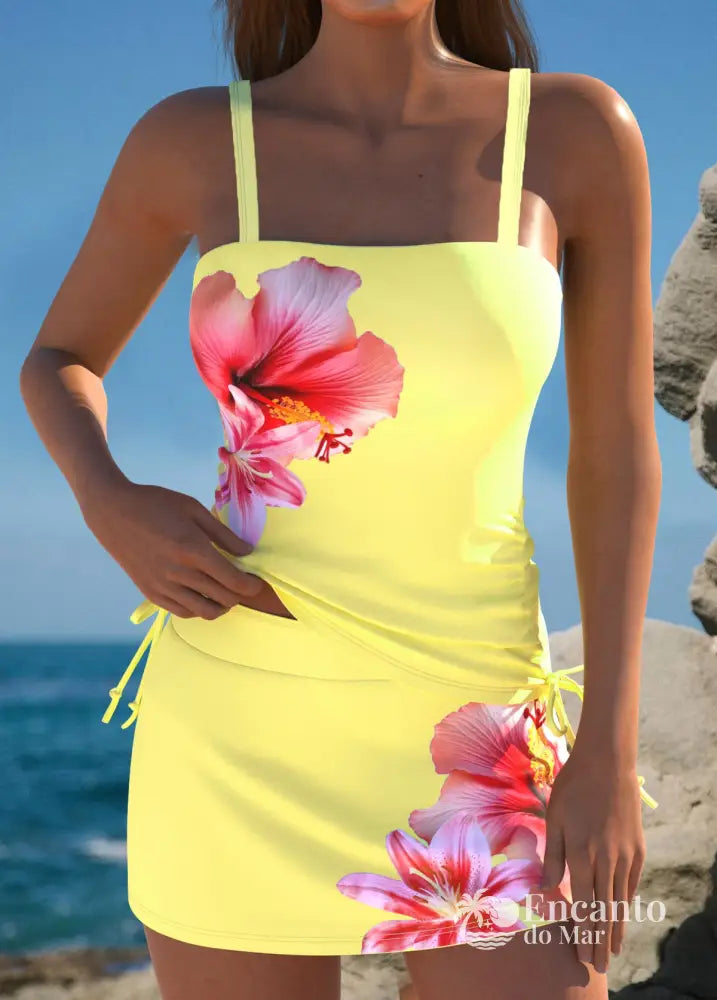 Tankíni Tomara Que Caia Floral Com Laços Laterais Tankíni Tomara Que Caia Floral Com Laços Laterais