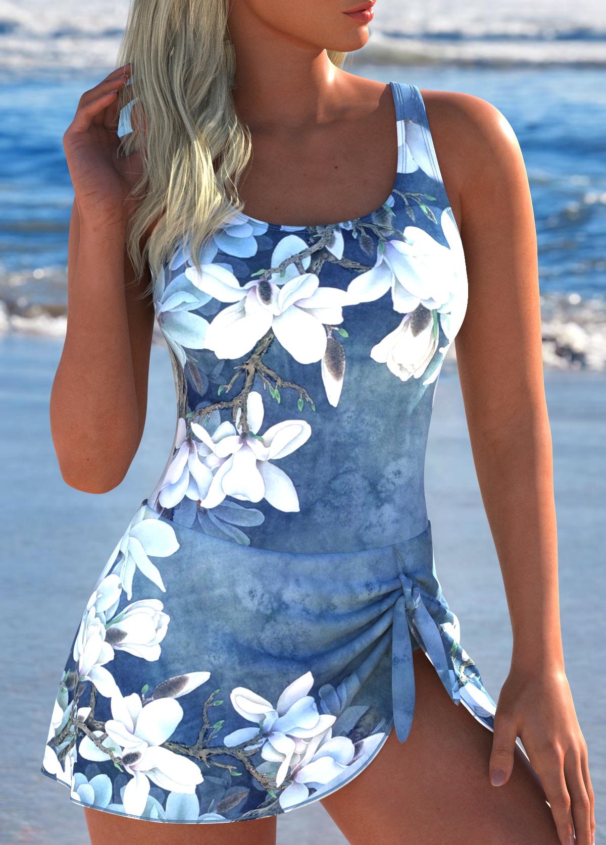 Maiô Floral Estampado Com Saia Assimétrica E Laço
