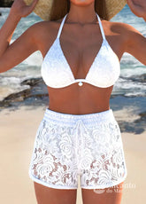 Conjunto Praia Cortininha Com Short Rendado Branco / PP Conjunto Praia Cortininha Com Short Rendado