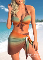 Conjunto Praia Frente Única Com Saia Transpassada Café / PP Conjunto Praia Frente Única Com Saia Transpassada