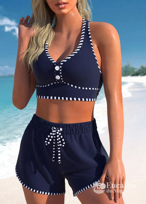 Conjunto Praia Top Com Botões E Short Cintura Alta Conjunto Praia Top Com Botões E Short Cintura Alta