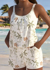 Maiô Com Shorts Estampado Com Alças Ajustáveis Bege / PP Maiô Com Shorts Estampado Com Alças Ajustáveis