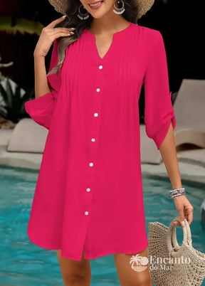 Saída De Praia Chemise Com Botões E Fenda Lateral Saída De Praia Chemise Com Botões E Fenda Lateral