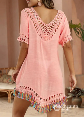 Saída De Praia Crochê Colorido Com Franjas Charmosas Saída De Praia Crochê Colorido Com Franjas Charmosas