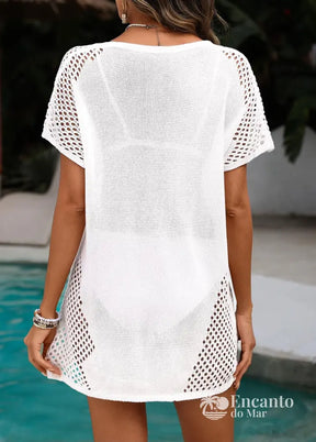 Saída De Praia Curta Com Laço Frontal E Manga Curta Saída De Praia Curta Com Laço Frontal E Manga Curta