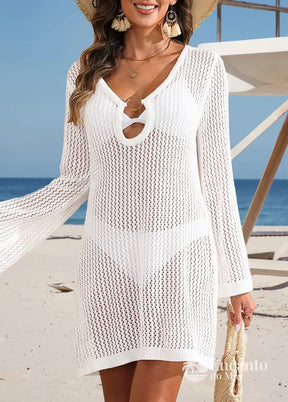 Saída De Praia Tricot Vazada Com Manga Longa Charmosa Saída De Praia Tricot Vazada Com Manga Longa Charmosa