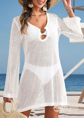 Saída De Praia Tricot Vazada Com Manga Longa Charmosa Saída De Praia Tricot Vazada Com Manga Longa Charmosa