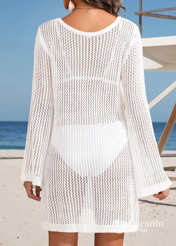 Saída De Praia Tricot Vazada Com Manga Longa Charmosa Saída De Praia Tricot Vazada Com Manga Longa Charmosa