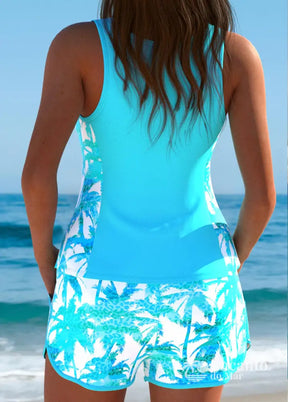 Tankíni Estampa Botânica Com Short Com Bolsos Tankíni Estampa Botânica Com Short Com Bolsos