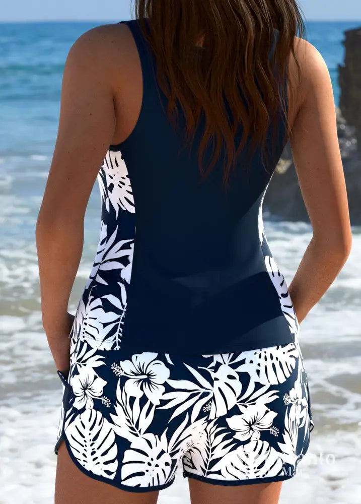 Tankíni Estampa Botânica Com Short Com Bolsos Tankíni Estampa Botânica Com Short Com Bolsos