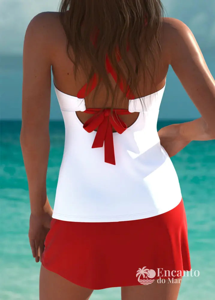 Tankíni Floral Com Alças Duplas E Acabamento Ondulado Tankíni Floral Com Alças Duplas E Acabamento Ondulado