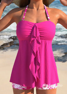 Tankíni Plissado Frente Única Com Babado Central Rosa / PP Tankíni Plissado Frente Única Com Babado Central